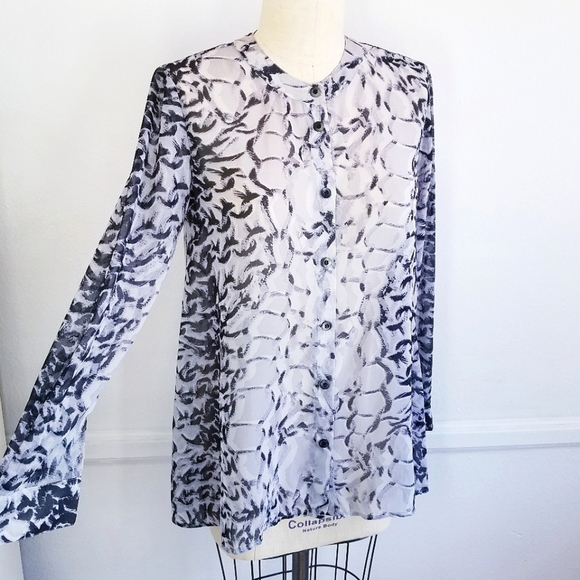 Thakoon | Addition Print Chiffon Buttondown Blouse - Picture 1 of 10